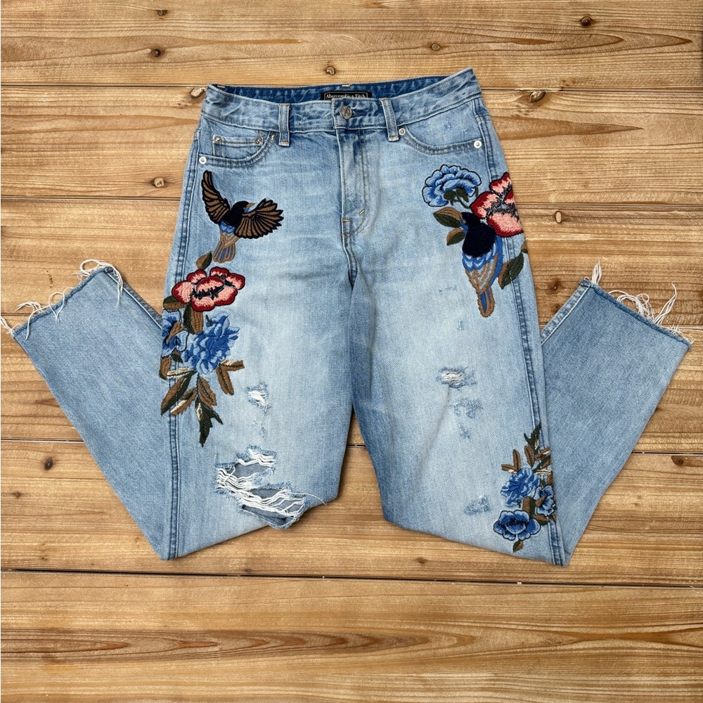 SOLD -Embroidered Light Blue Women’s Jeans with Floral & Bird Detail